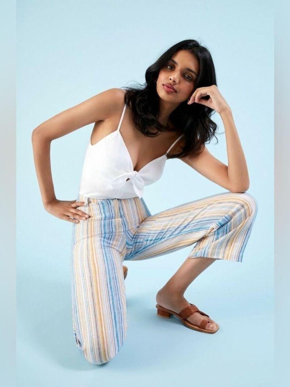 NWT REFORMATION Striped Wide Leg Linen Pants Sz 12